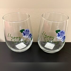 2 Happy Spring Hydrangea Wine Glasses